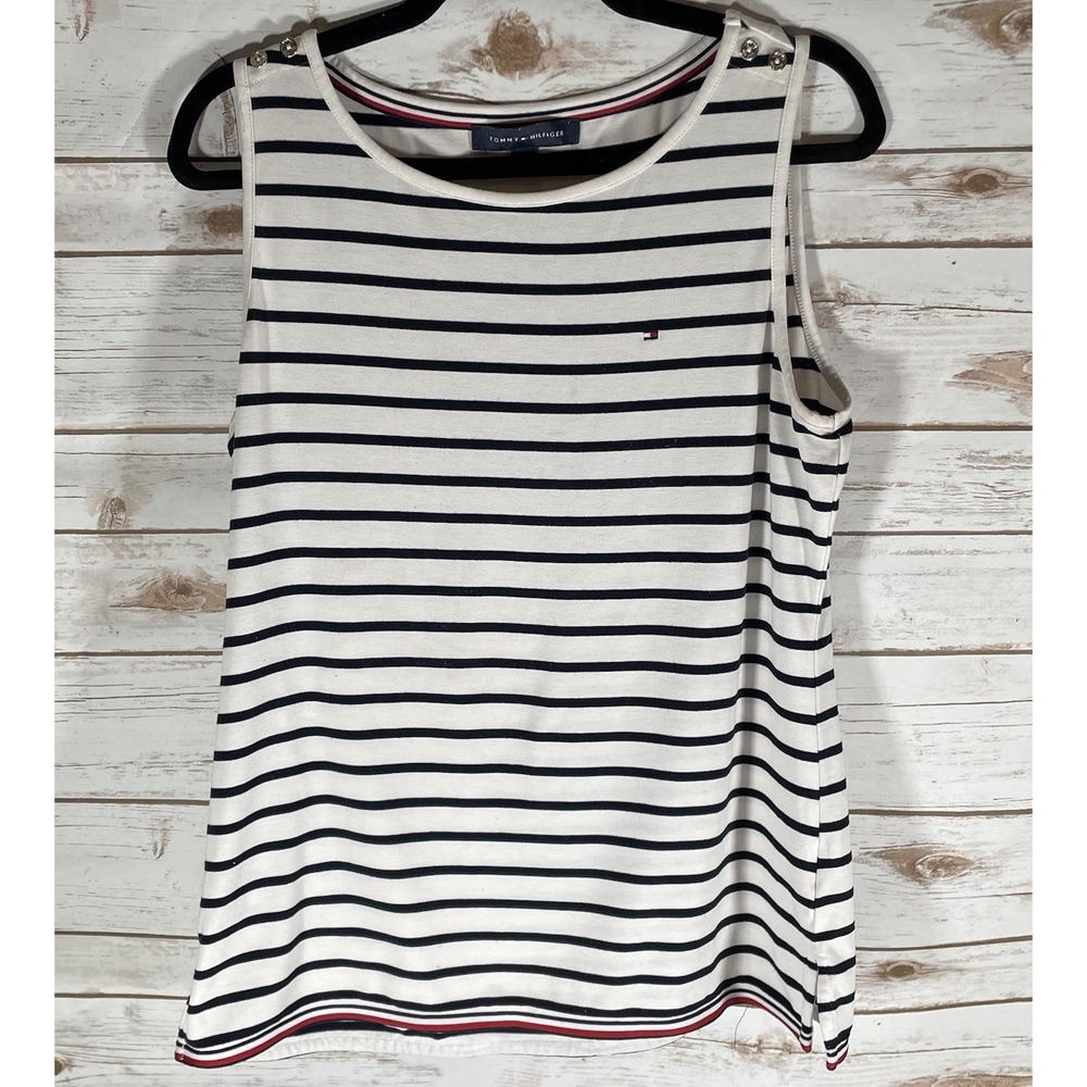 Tommy Hilfiger Women's Tank Size medium white with blue‎ stripes